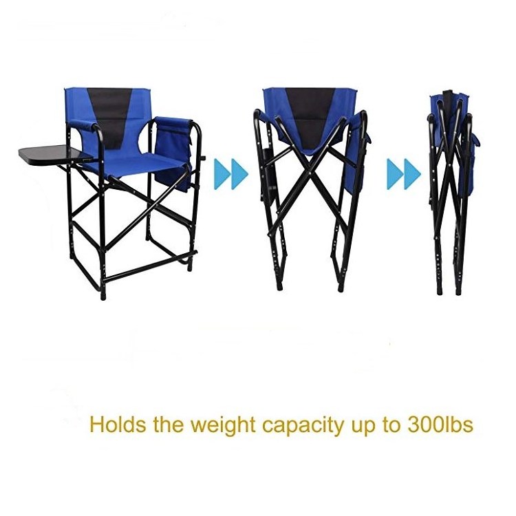 Tall Director's Chair Folding Portable Camping Chair, 24inch Seat Height Makeup Artist Collapsible Chair with Side Table Storage