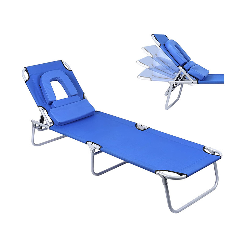 YG-B001 Folding Chaise Lounge Beach Chair, Face Down Tanning Chair with Face Hole Detachable Pillow