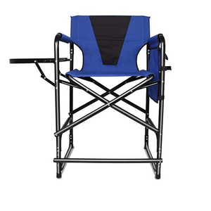 Tall Director's Chair Folding Portable Camping Chair, 24inch Seat Height Makeup Artist Collapsible Chair with Side Table Storage