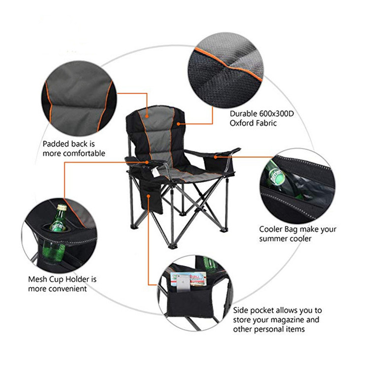 Oversized Camping Chair For Adults ,Padded Arm Chair with Cup Holder ,Quad Lumbar Back Chair Portable for Outdoor