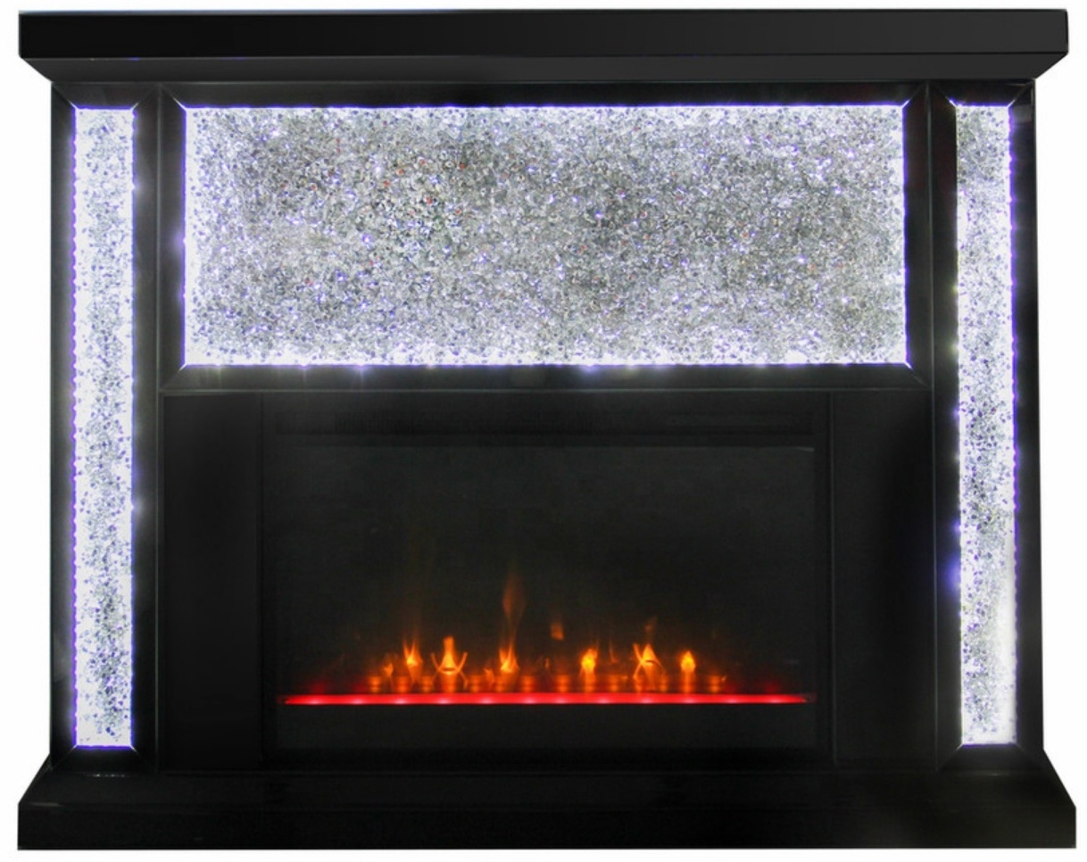 Wholesale floating crystal mirrored glam glass fireplace with LED light for sale