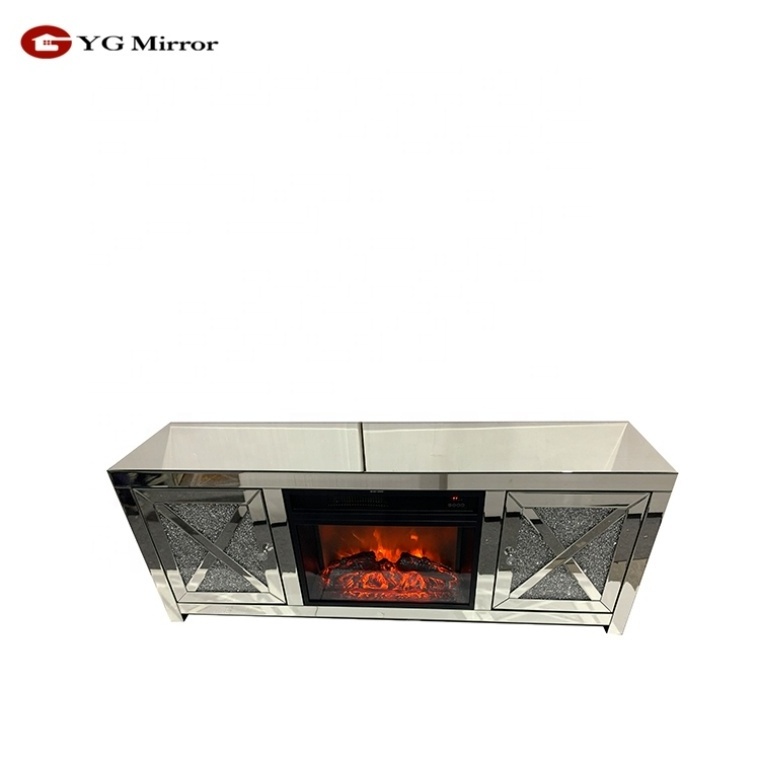 YGJS025B Modern Home Decor Luxury Crystal Crushed Diamond With Heater TV Unit stand  Mirror Fireplace for Living Room Furniture