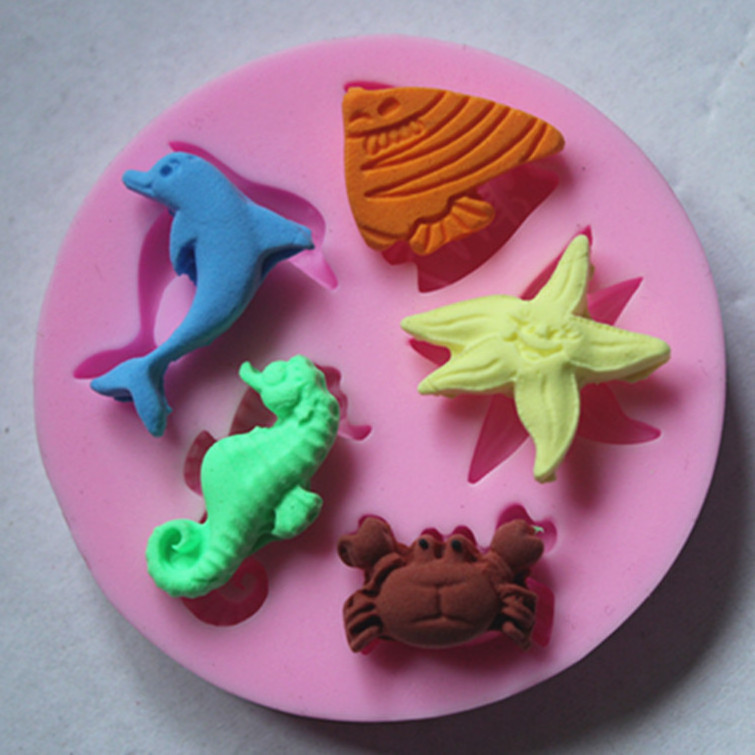 Fondant Mold Gift Decoration Tool Marine Animals Fish Crab Starfish Dolphin Silicone Gift Kitchen DIY Tool