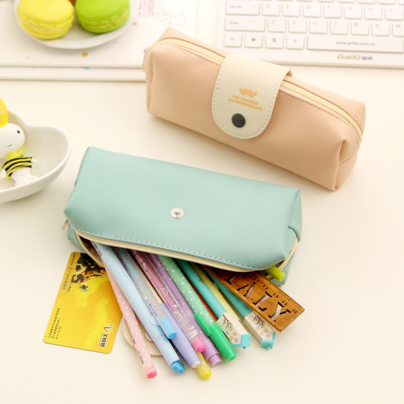 Korean Candy Color Pencil Case Pu Leather School Pencil Bag For Girl Stationery School Supplies