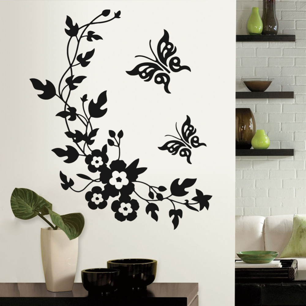 New Butterfly Flower vine bathroom wall stickers home decoration wall decals for toilet decorative sticker