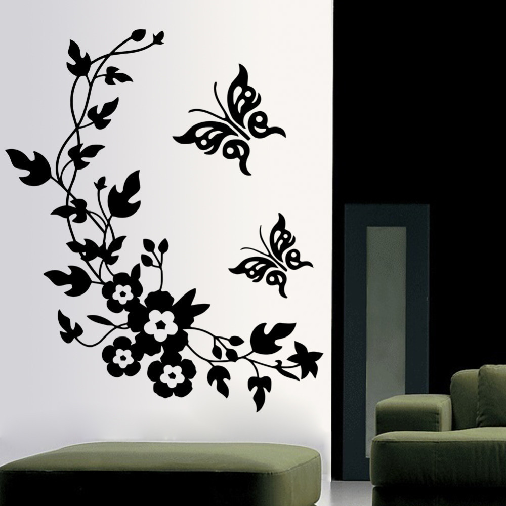 New Butterfly Flower vine bathroom wall stickers home decoration wall decals for toilet decorative sticker