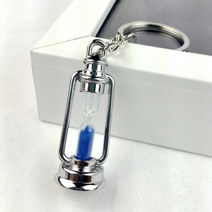 cute metal lamp shape hourglass key chain ring keychain creative trinket novelty item best charm gift women men couple BLUE