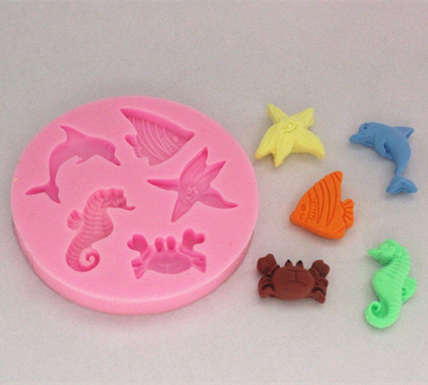 Fondant Mold Gift Decoration Tool Marine Animals Fish Crab Starfish Dolphin Silicone Gift Kitchen DIY Tool