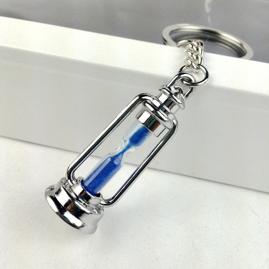 cute metal lamp shape hourglass key chain ring keychain creative trinket novelty item best charm gift women men couple BLUE