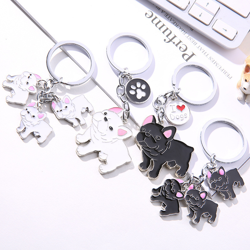 cute French Bulldog Cute Keyring Metal Pet Dog Pendant Bag Keychain french bulldog Metal 3D keychains charms bag car Accessories