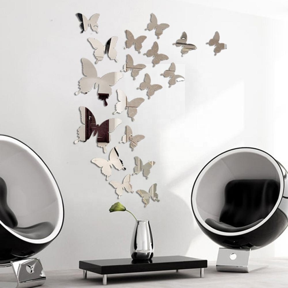 Amazon hot 12Pcs/lot 3D Butterfly Mirror Wall Sticker Decal Wall Art Removable Wedding Decoration Kids Room Decoration Sticker