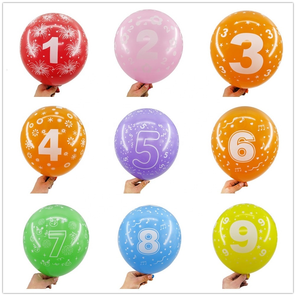 Hot Sell 12inch 0-9 Number Latex Balloon Inflatable Air Ball Wedding Decoration Printed Digit Happy Birthday Party Globos