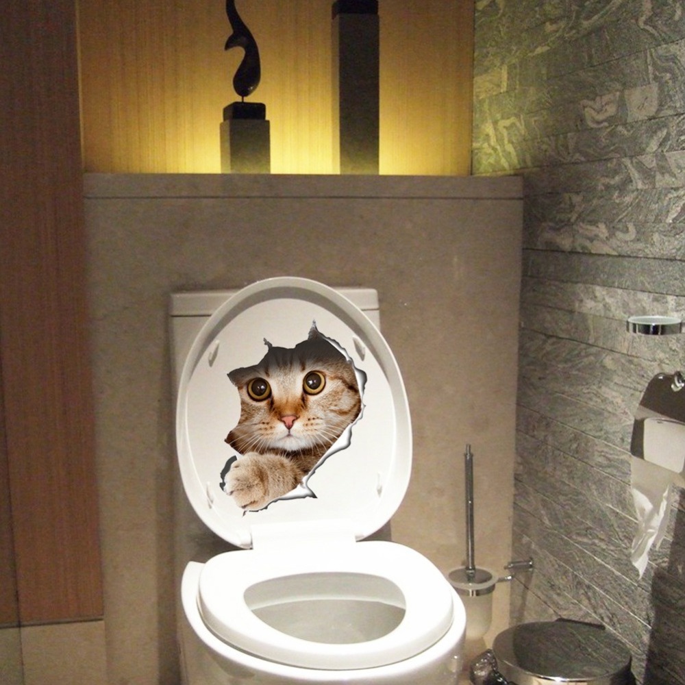 3D Cats Wall Sticker Toilet Stickers Hole View Vivid Dogs Bathroom Room Decoration Animal Vinyl Decals Art Sticker Wall Poster