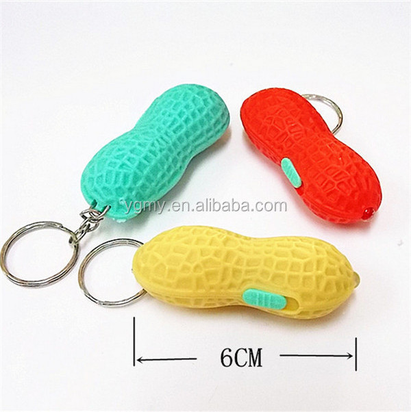 Lowest Price RA LED Cute Bright Mini Peanut Torch Flash light Keychain 1LED Flashlight Gift