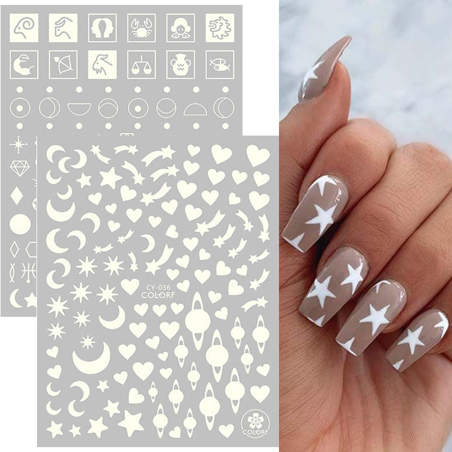 3D Luminous Nail Stickers Flame Butterfly Star Moon Glitter Design Glow in The Dark Slider Manicure Decorations