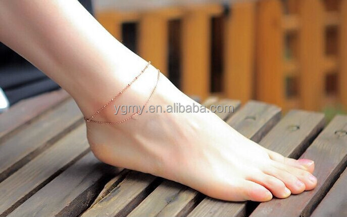 Summer Style Charming Heart Pendant Two Chains Golden Anklet Ankle Bracelet Foot Jewelry Barefoot Sandals Anklets For women