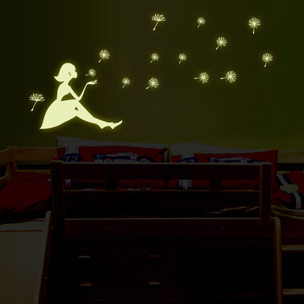 Girl dandelion Stickers Living Room Bedroom Wall Art Stickers Home Decor glow in the dark baby room decor kids room stencils