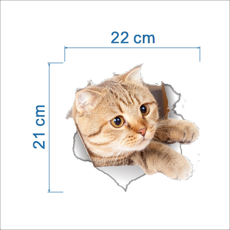 3D Cats Wall Sticker Toilet Stickers Hole View Vivid Dogs Bathroom Room Decoration Animal Vinyl Decals Art Sticker Wall Poster