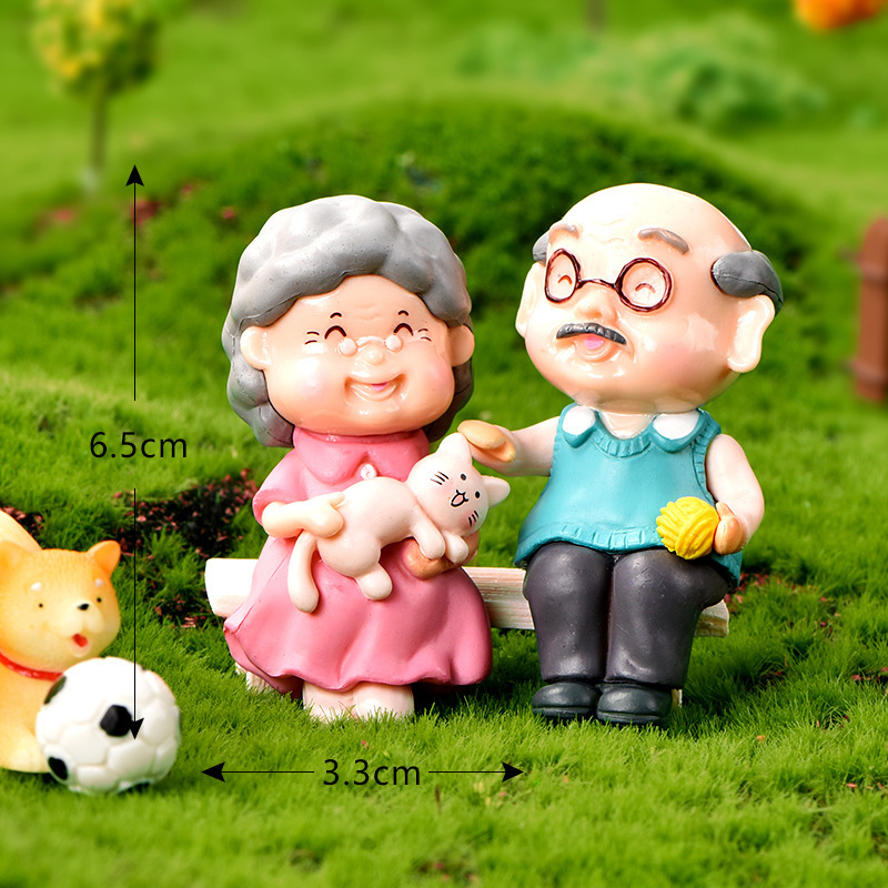 Home desktop Miniature Figurines Fairy Mini Grandma Grandpa Couple Figures Garden Accessories Garden Ornament