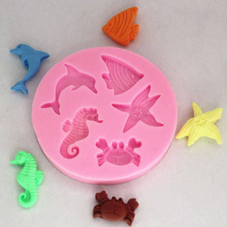 Fondant Mold Gift Decoration Tool Marine Animals Fish Crab Starfish Dolphin Silicone Gift Kitchen DIY Tool