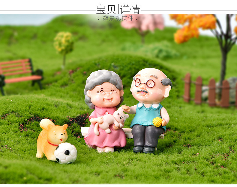 Home desktop Miniature Figurines Fairy Mini Grandma Grandpa Couple Figures Garden Accessories Garden Ornament