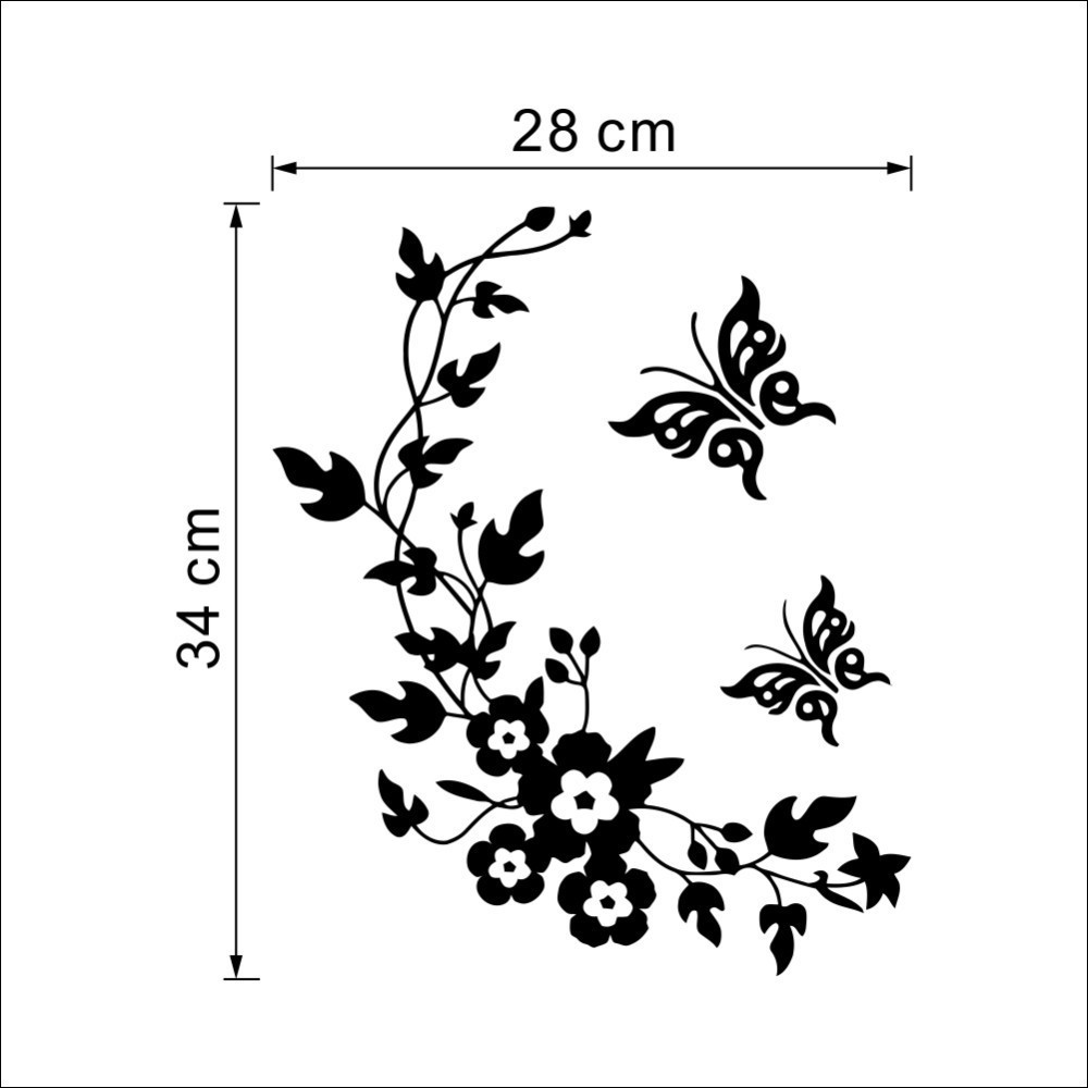 New Butterfly Flower vine bathroom wall stickers home decoration wall decals for toilet decorative sticker