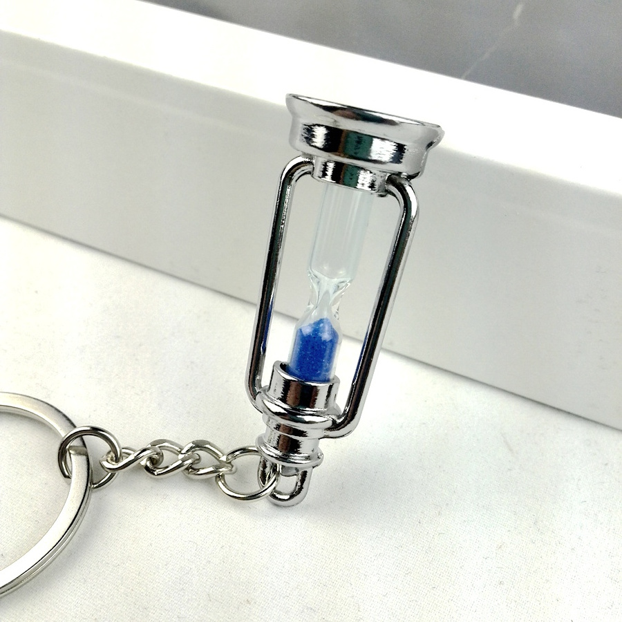 cute metal lamp shape hourglass key chain ring keychain creative trinket novelty item best charm gift women men couple BLUE