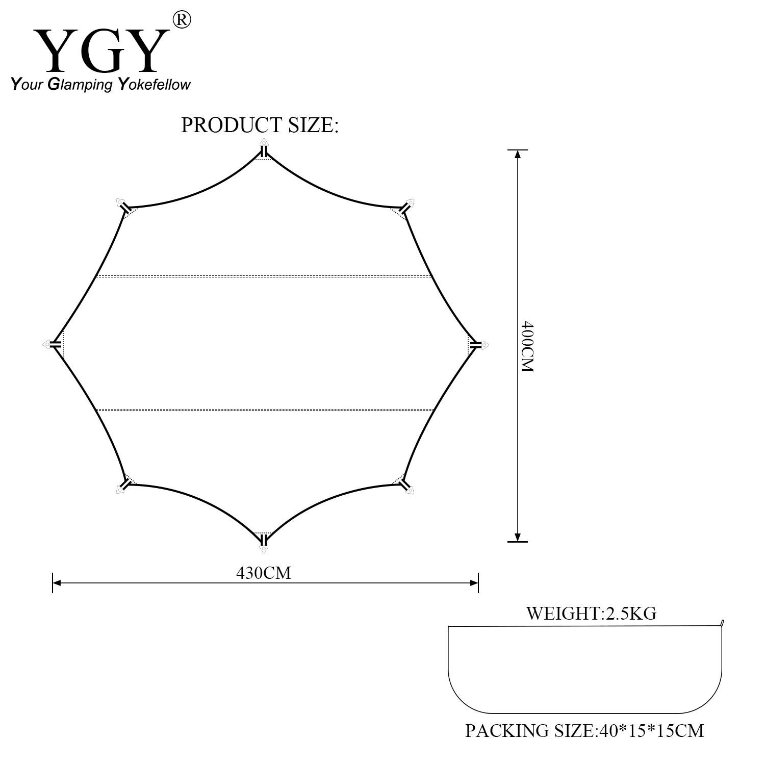 YGY Poly cotton/TC Tarp Awning Waterproof Sunshade Tent Tarp Camping Hammock Sun Shelter Garden Canopy Rain Fly Octagon 4.3*4M