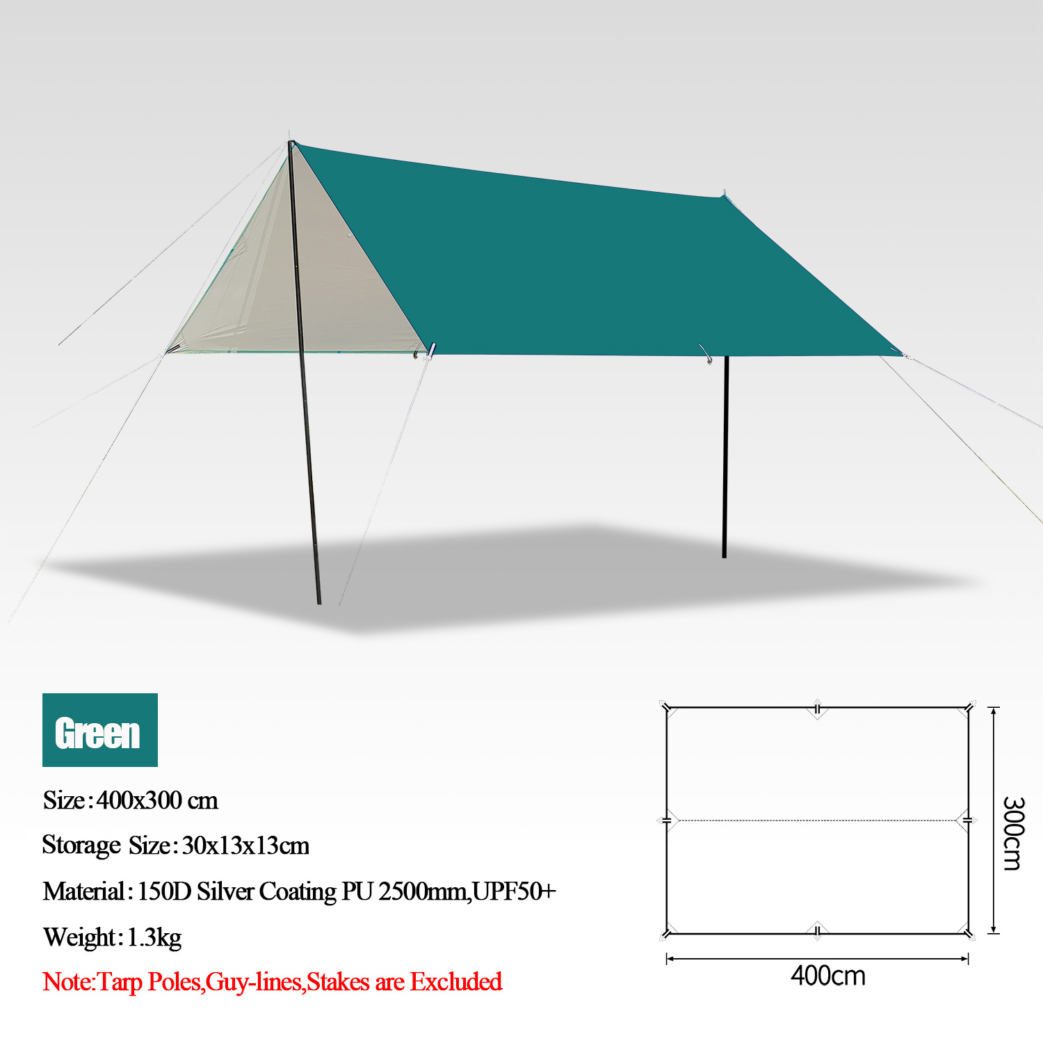 150D Oxford Silver Coating Awning Waterproof Sunshade Tent Tarp Camping Hammock Sun Shelter Garden Canopy Rain Fly 3*4M