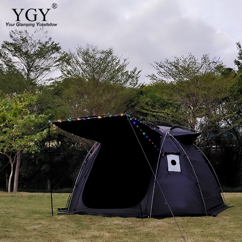 YGY Outdoor Camping Hemisphere Dome Tent With Stove Pipe Jack, Black Pu Coating, Family Camping Ball Tent for 6-8 Person