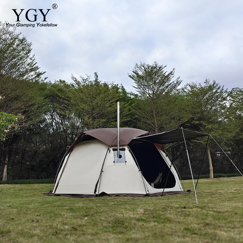 YGY Outdoor Camping Hemisphere Dome Tent With Stove Pipe Jack, Black Pu Coating, Family Camping Ball Tent for 6-8 Person