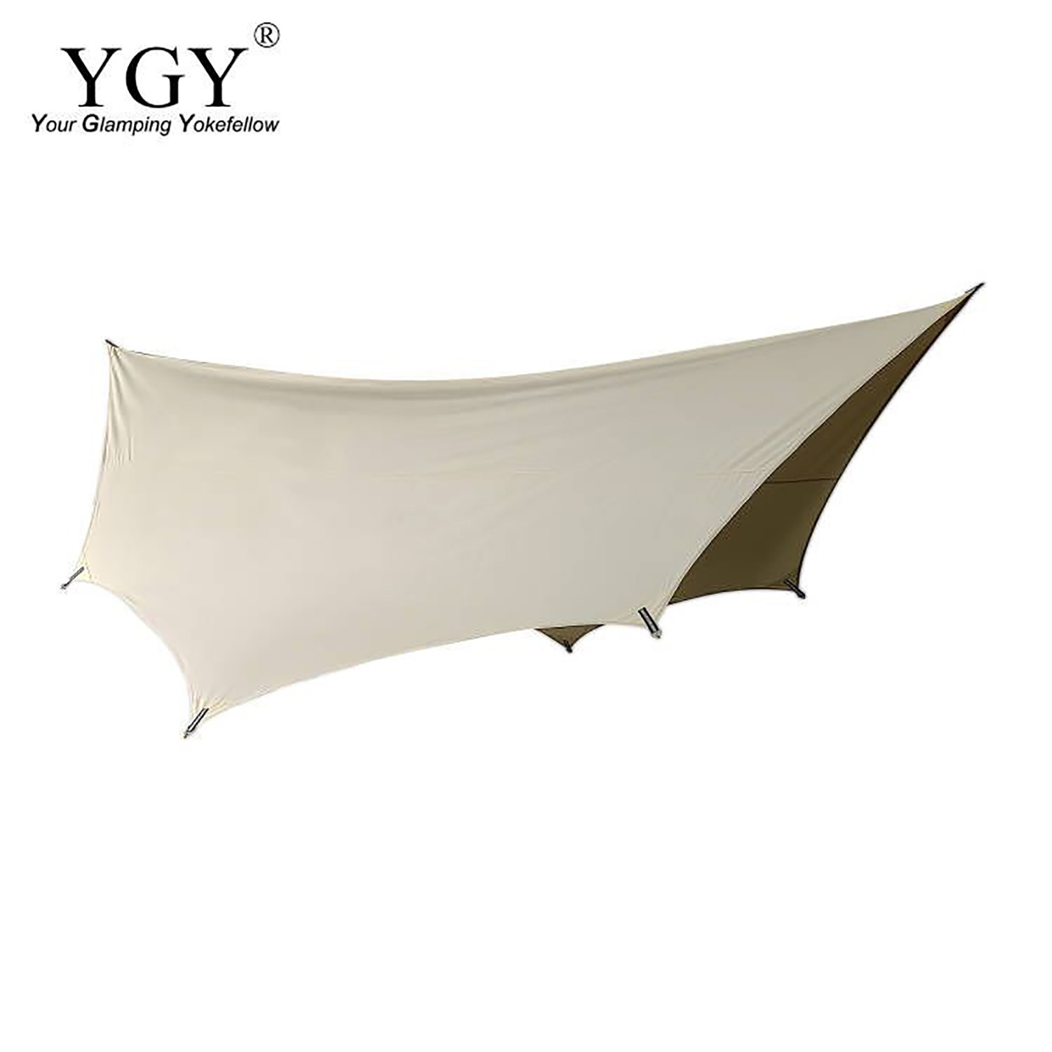 YGY Poly cotton/TC Tarp Awning Waterproof Sunshade Tent Tarp Camping Hammock Sun Shelter Garden Canopy Rain Fly Octagon 4.3*4M