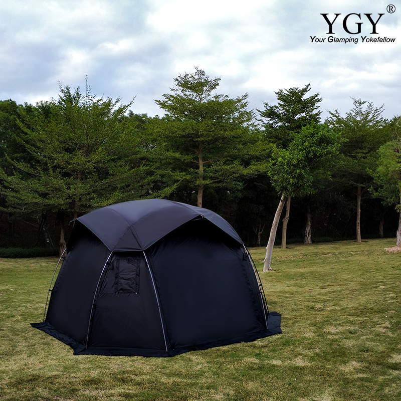 YGY Outdoor Camping Hemisphere Dome Tent With Stove Pipe Jack, Black Pu Coating, Family Camping Ball Tent for 6-8 Person