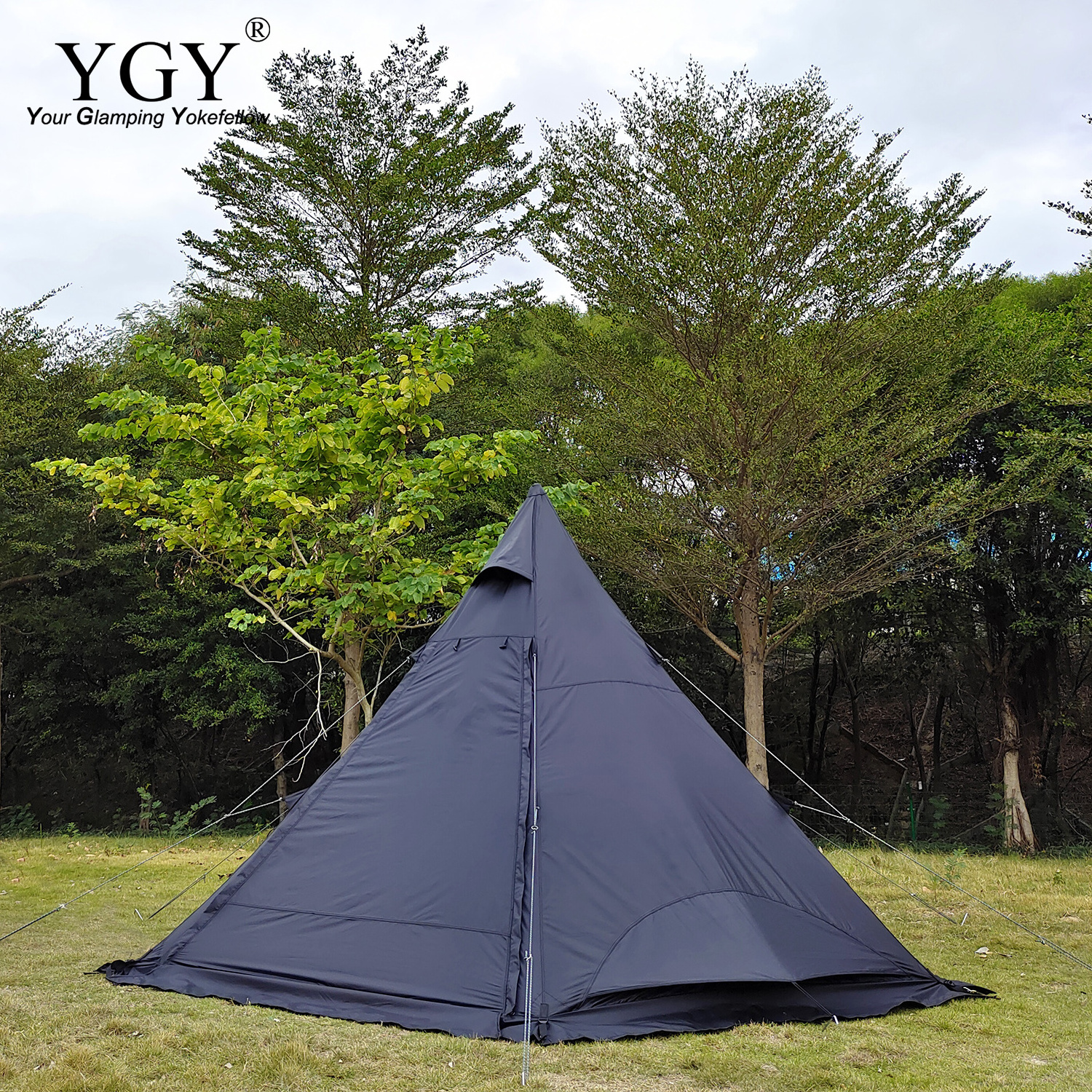 YGY Hot Tent with Stove Jack, Water-Proof,Double Layers,4 Seasons, Tipi for 4 Person,150D Oxford Black PU Coated 5000mm+ W/R