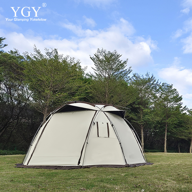 YGY Outdoor Camping Hemisphere Dome Tent With Stove Pipe Jack, Black Pu Coating, Family Camping Ball Tent for 6-8 Person