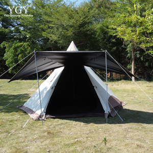 YGY Hot Tent with Stove Jack, Water-Proof,Double Layers,4 Seasons, Tipi for 4 Person,150D Oxford Black PU Coated 5000mm+ W/R