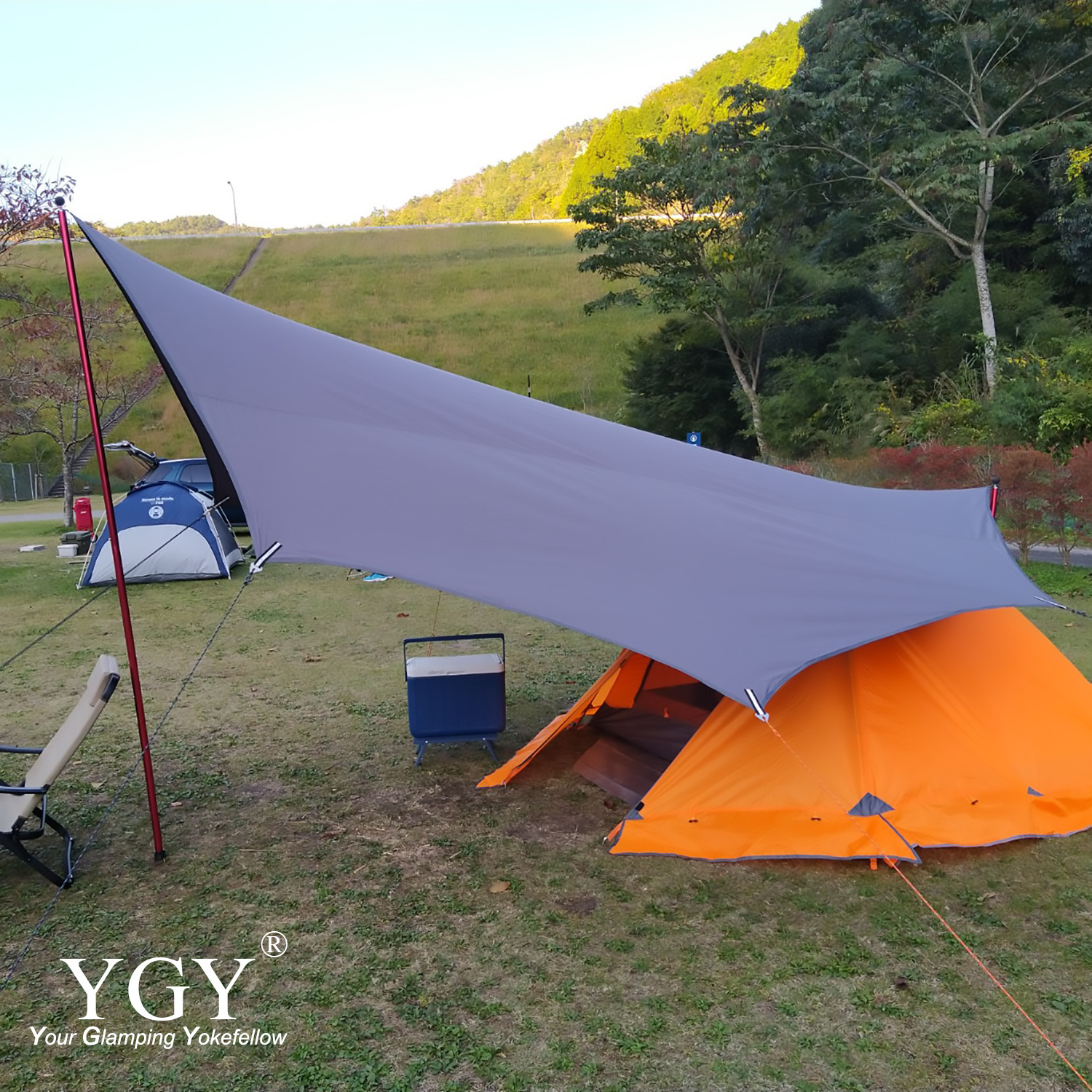 YGY Poly cotton/TC Tarp Awning Waterproof Sunshade Tent Tarp Camping Hammock Sun Shelter Garden Canopy Rain Fly Octagon 4.3*4M