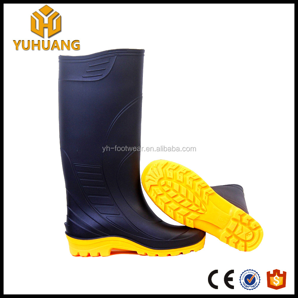 Indonesia  hot sell PVC rain boots for men's black color yellow sole