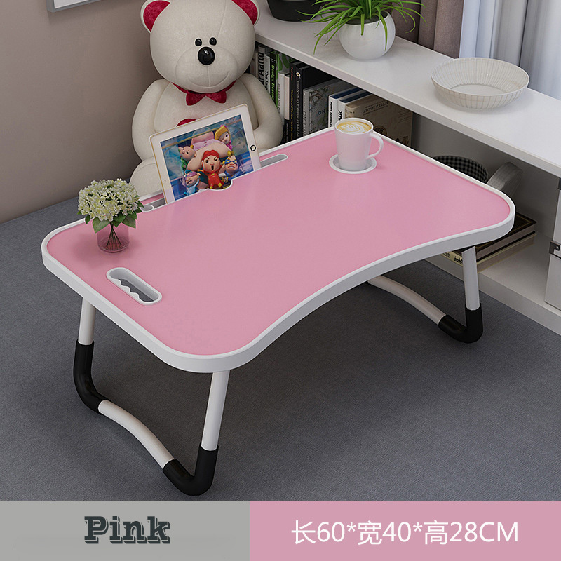 Pink Foldable Laptop Table Lifting Handle Portable Lap Desk Tray Stand Cup Holder Tablet Slot Working Writing Drawing Eating