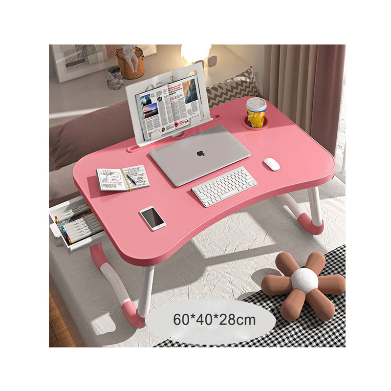 Pink Foldable Laptop Table Lifting Handle Portable Lap Desk Tray Stand Cup Holder Tablet Slot Working Writing Drawing Eating