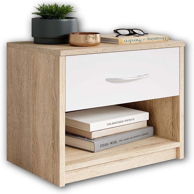 Small Modern Square Wood Nightstand with Smart Chest Drawers for Bedroom or Living Room Coffee or End Table Use