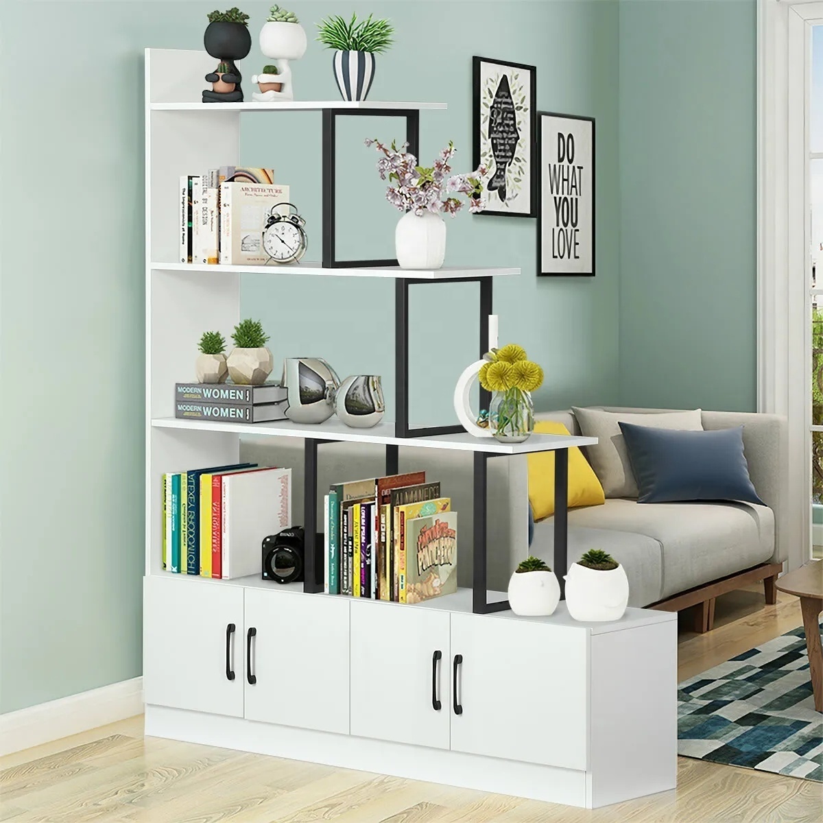 Modern Wrought Iron Office Partition Shelf Floor-to-Ceiling Bookshelf Luxury Living Room Porch Screen Cabinet Barber Shop