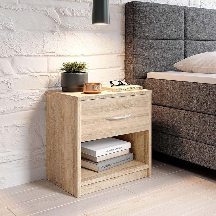 Small Modern Square Wood Nightstand with Smart Chest Drawers for Bedroom or Living Room Coffee or End Table Use