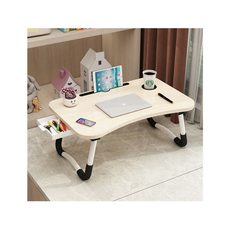 Foldable Laptop Desk with Storage Drawer Breakfast Serving Tray Phone Cup Holder Bed Sofa Couch Notebook Stand Reading Holder