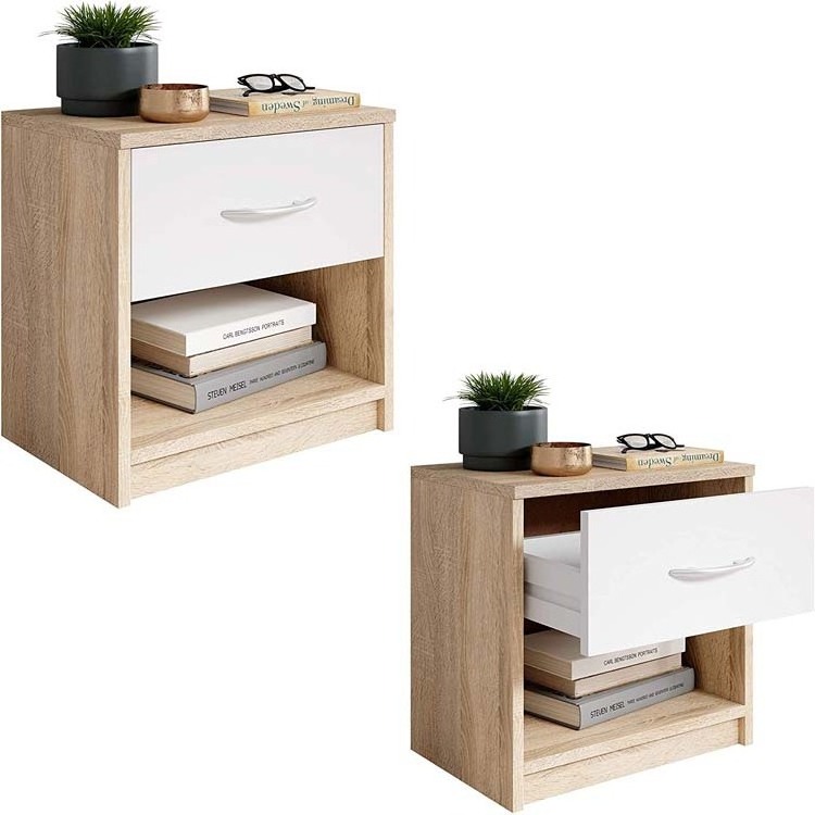 Small Modern Square Wood Nightstand with Smart Chest Drawers for Bedroom or Living Room Coffee or End Table Use