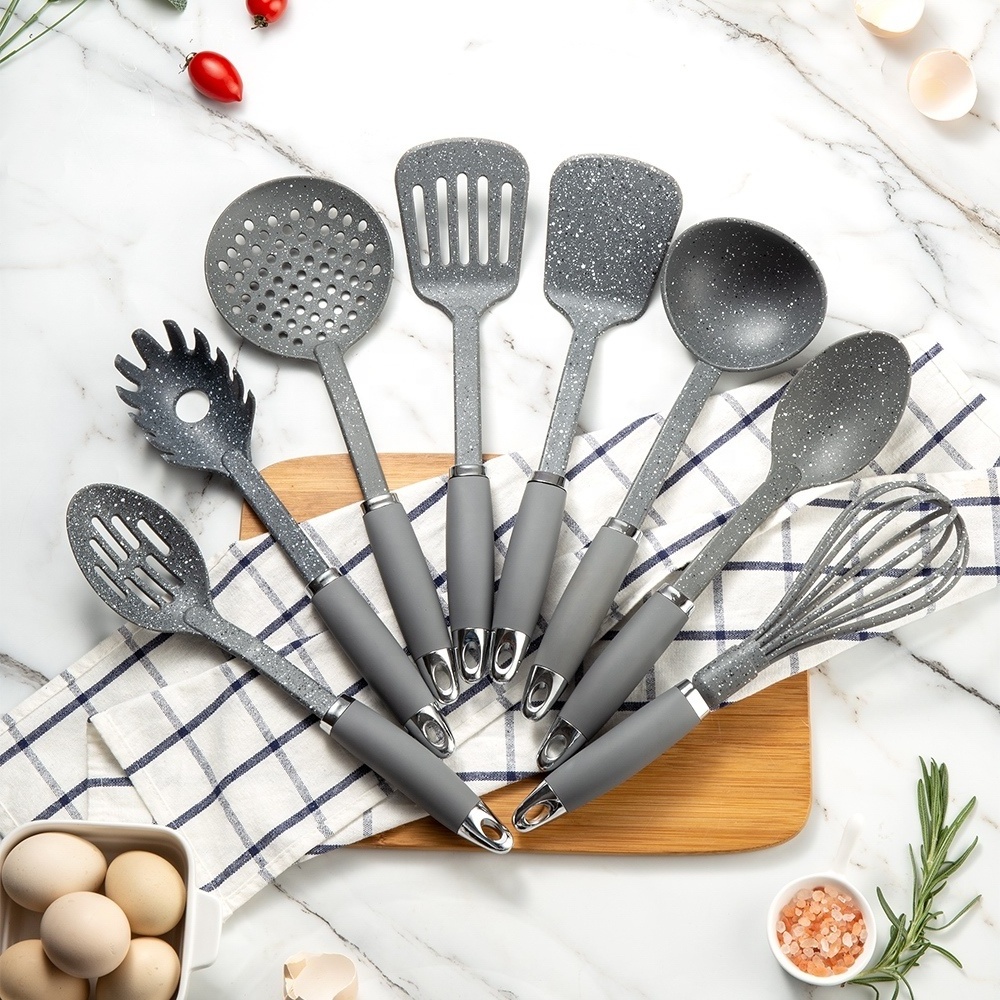 8 Pieces Private Label Wholesale Nylon Non Stick  Kitchen Tools Cooking Utensils Set With White Dot