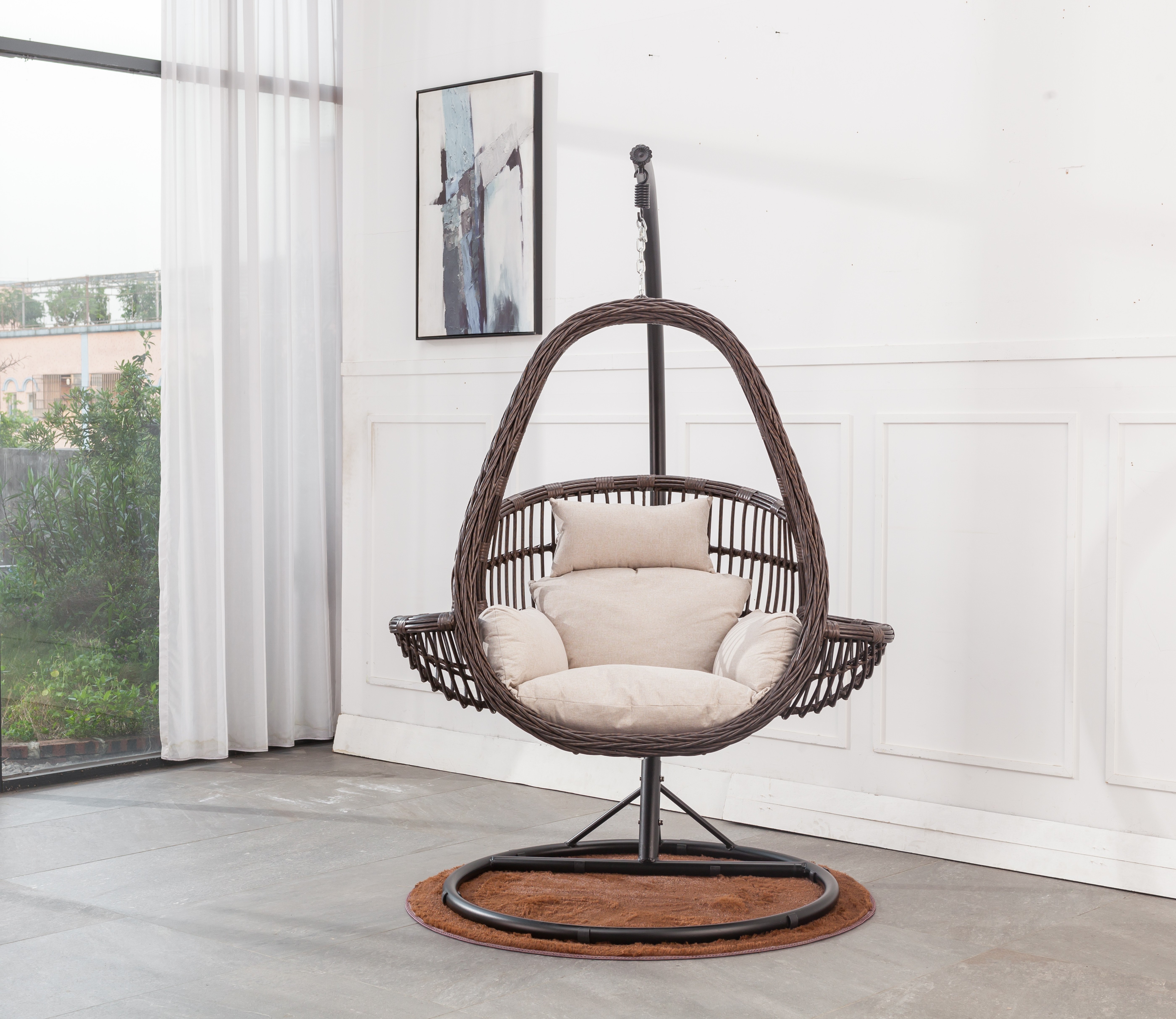 Hot Sell Outdoor Hanging Rattan Egg Chair Leisure Wicker Patio Swing Chair Rattan Teardrop Swinging Chair Hanging