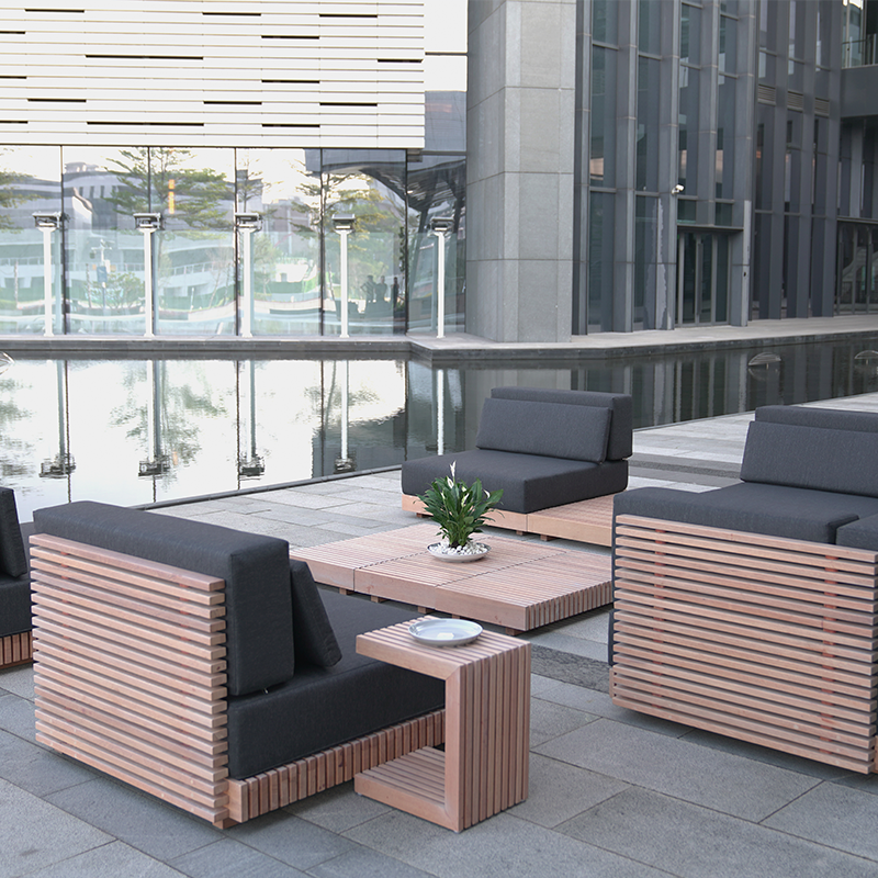 foshan supplier luxury hotel outdoor patio furniture sofa set backyard furniture teak wood garden sofa