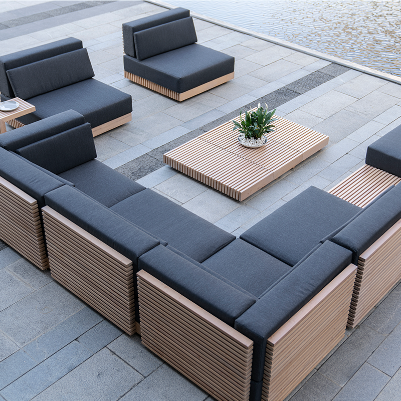 foshan supplier luxury hotel outdoor patio furniture sofa set backyard furniture teak wood garden sofa