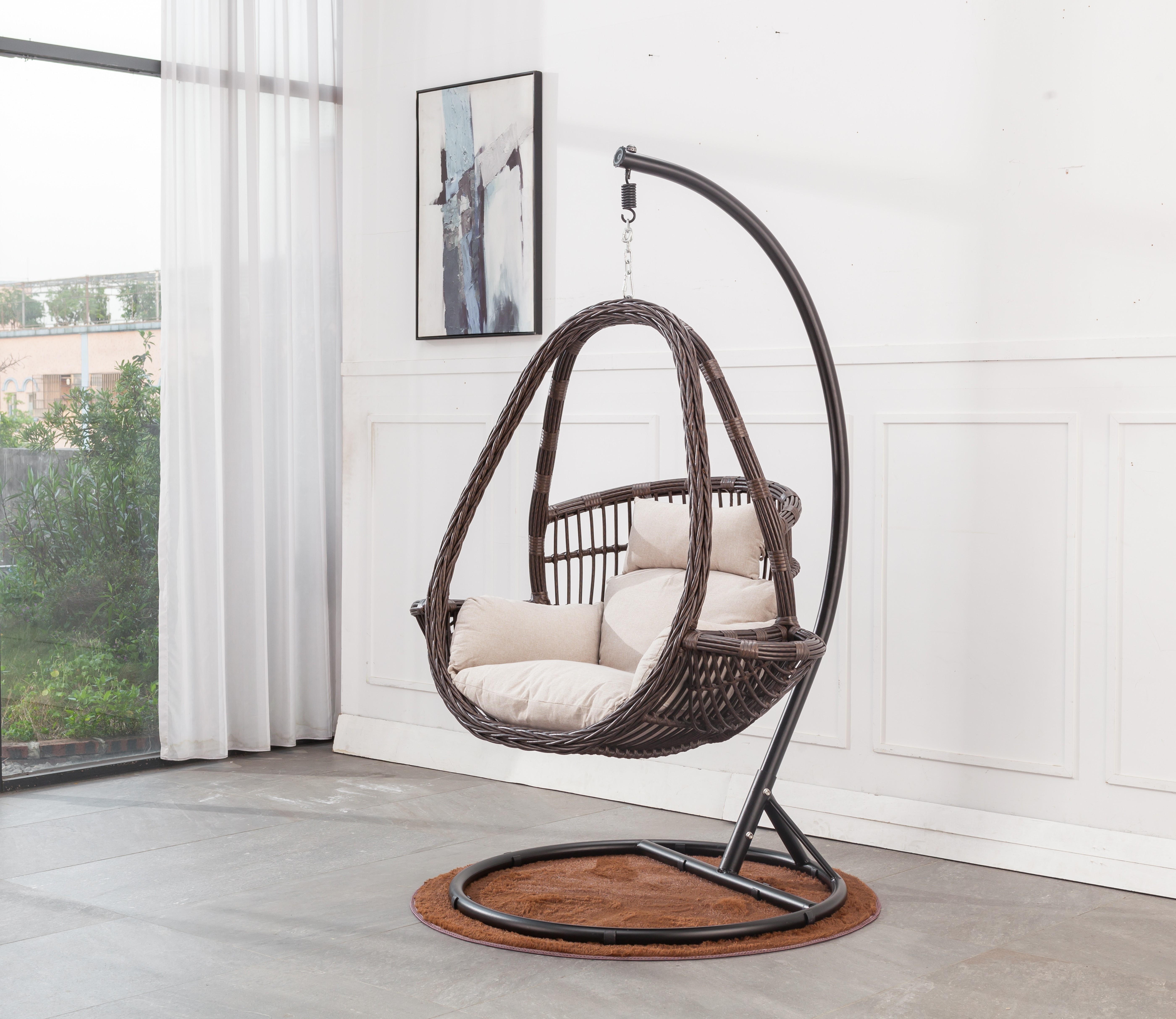 Hot Sell Outdoor Hanging Rattan Egg Chair Leisure Wicker Patio Swing Chair Rattan Teardrop Swinging Chair Hanging